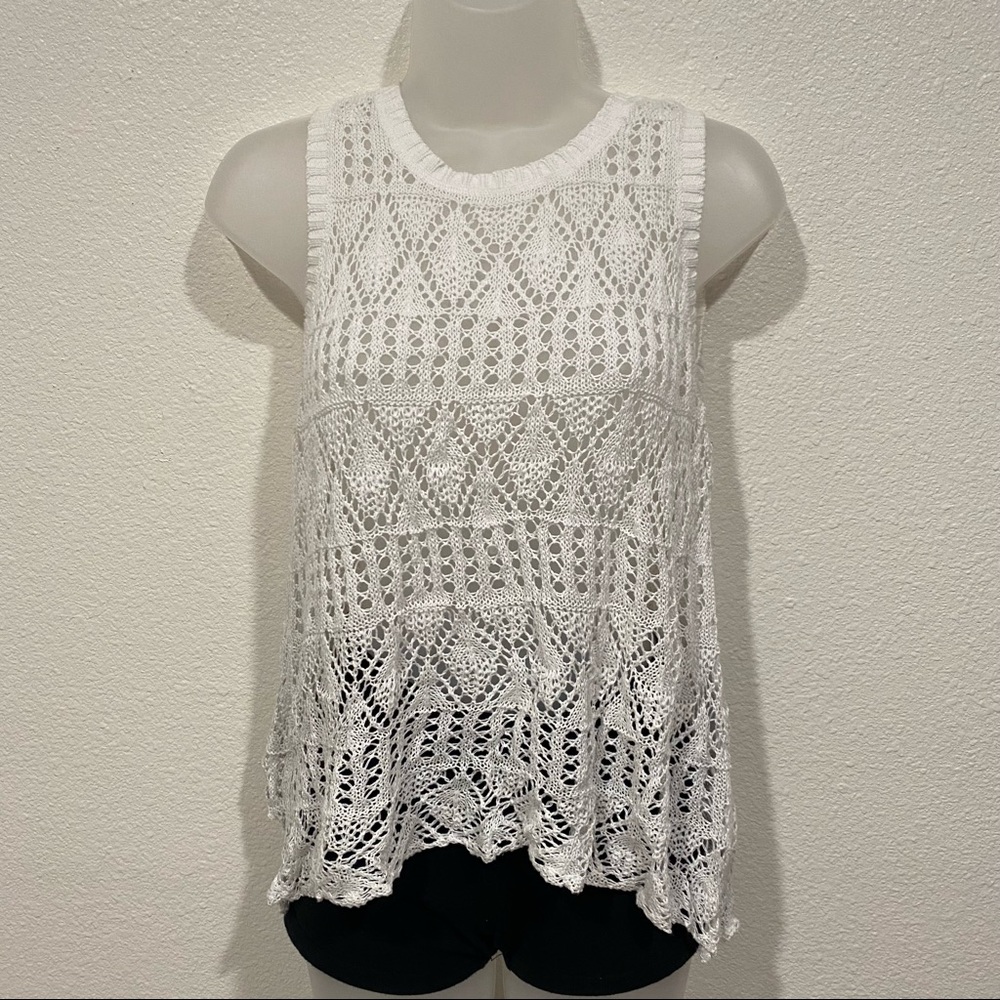 NWT rewind white knit lace crochet boho sleeveless tank top shirt blouse